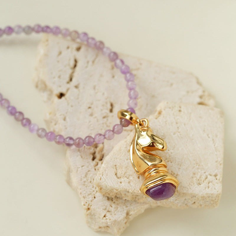Knight Chess Horse Gemstone Beaded Necklace - floysun