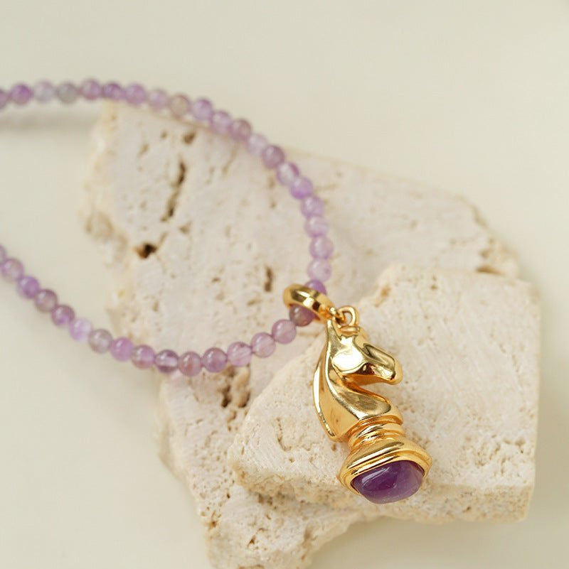 Knight Chess Horse Gemstone Beaded Necklace - floysun