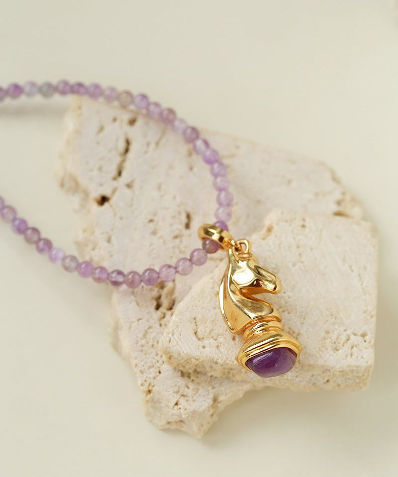 Knight Chess Horse Gemstone Beaded Necklace - floysun