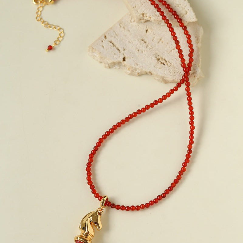 Knight Chess Horse Gemstone Beaded Necklace - floysun