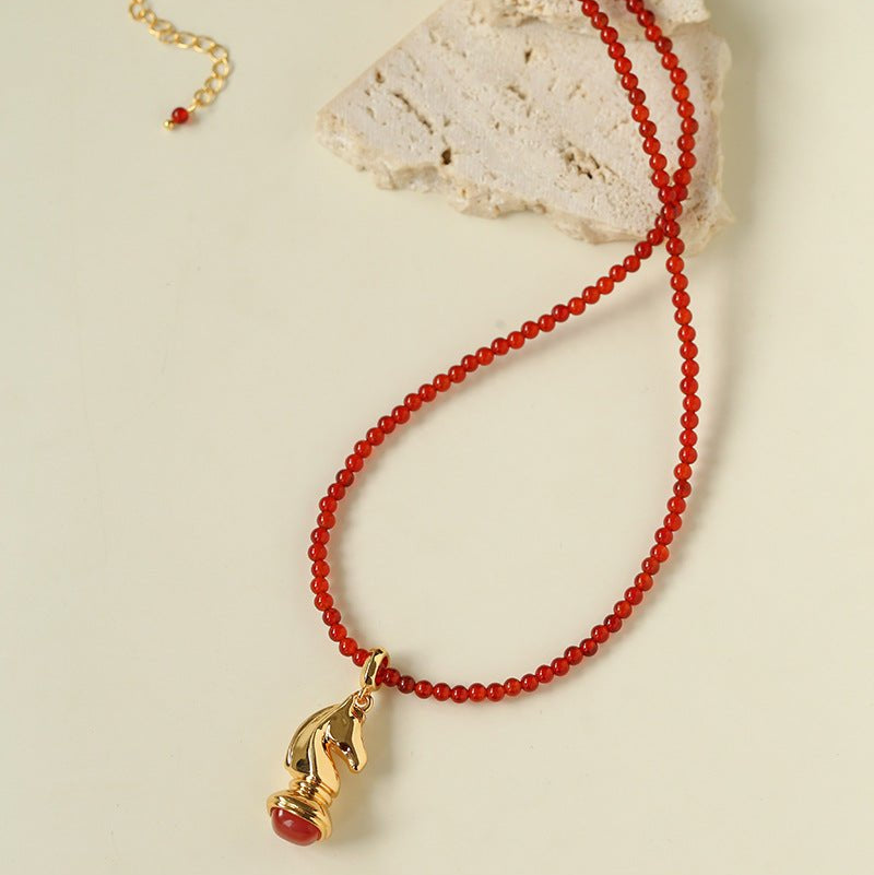 Knight Chess Horse Gemstone Beaded Necklace - floysun