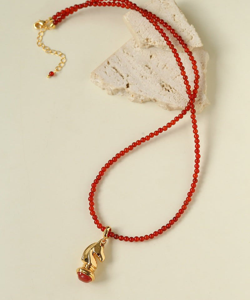 Knight Chess Horse Gemstone Beaded Necklace - floysun
