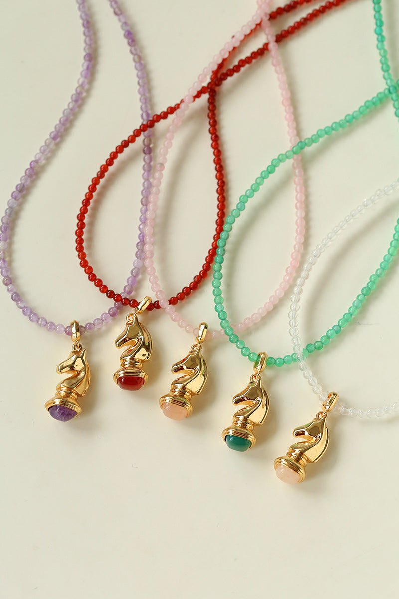Knight Chess Horse Gemstone Beaded Necklace - floysun