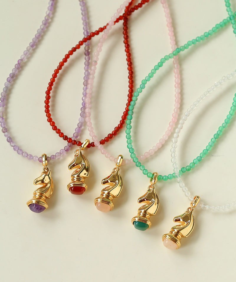 Knight Chess Horse Gemstone Beaded Necklace - floysun