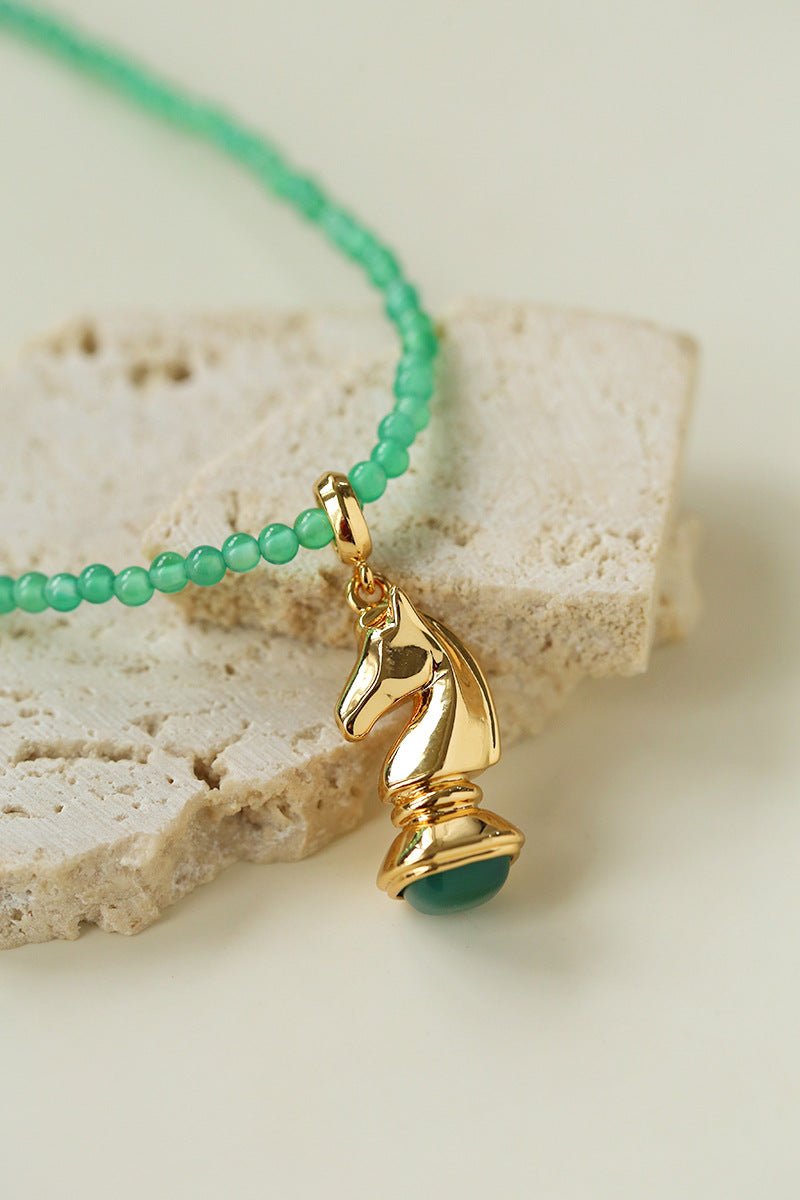 Knight Chess Horse Gemstone Beaded Necklace - floysun