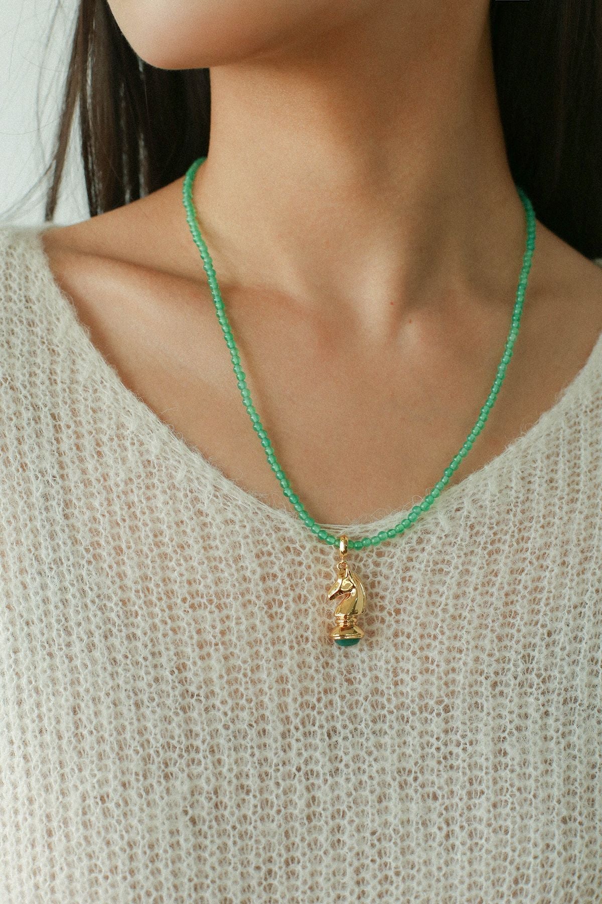 Knight Chess Horse Gemstone Beaded Necklace - floysun