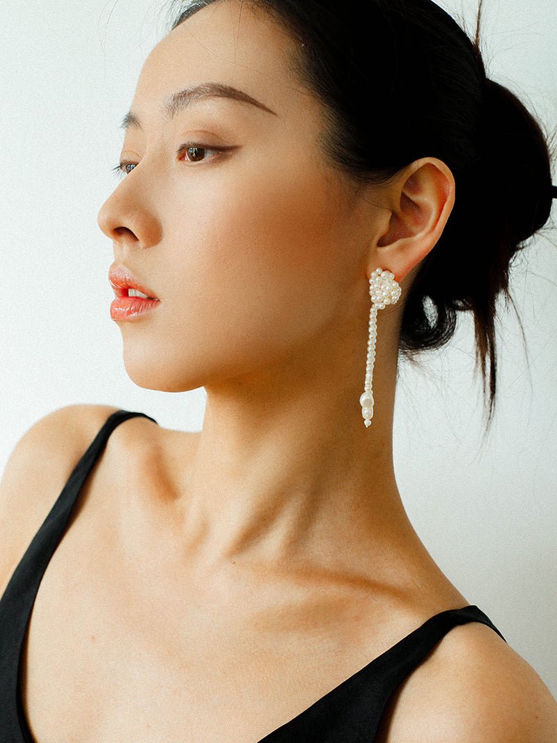Knotted Weave Pearl Tassel Earrings - floysun