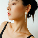 Knotted Weave Pearl Tassel Earrings - floysun