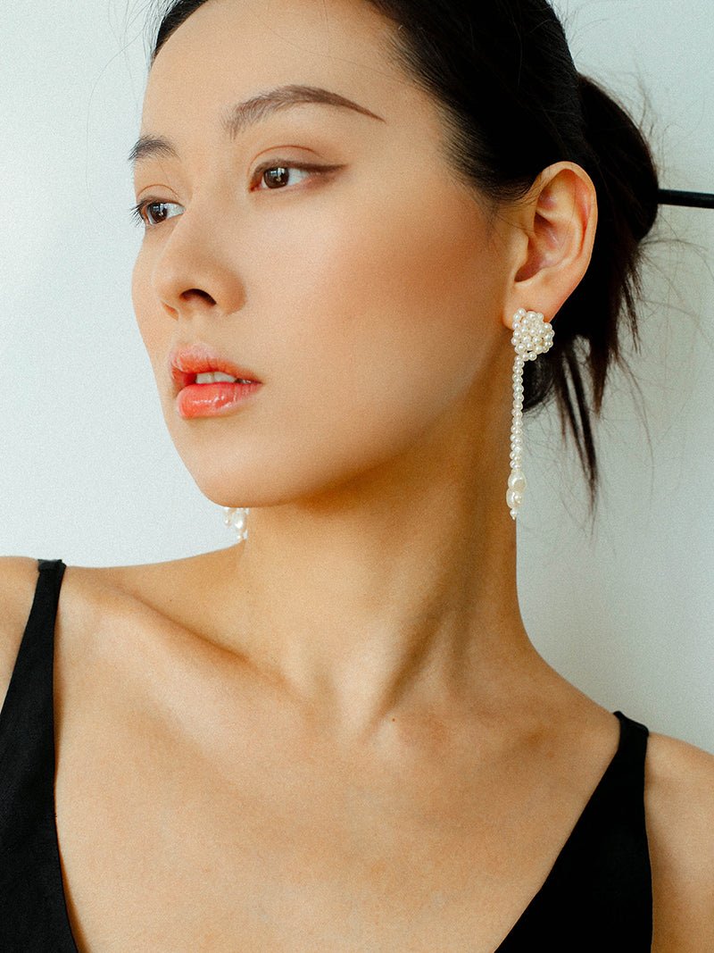 Knotted Weave Pearl Tassel Earrings - floysun