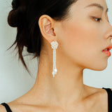 Knotted Weave Pearl Tassel Earrings - floysun