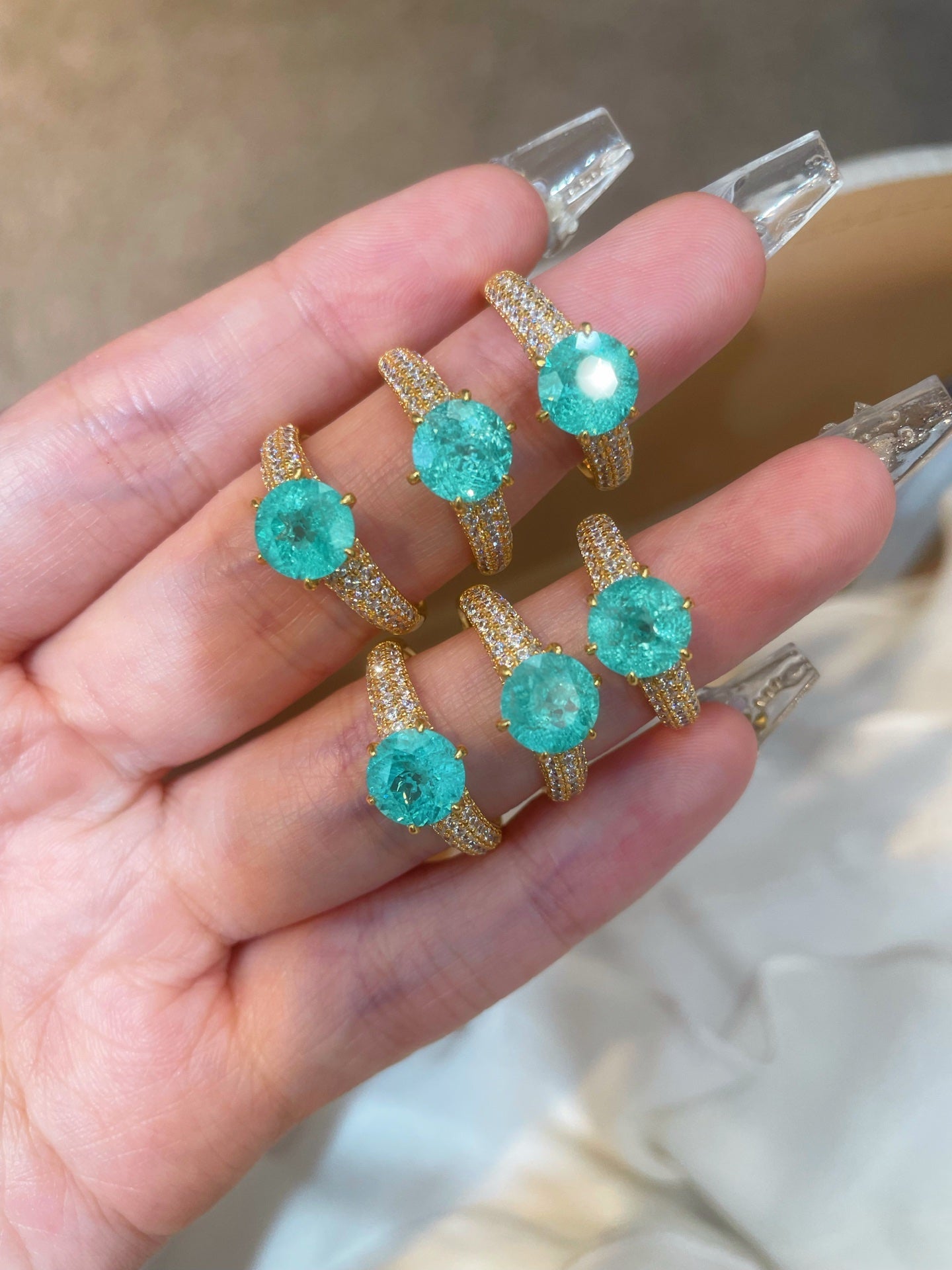 Lab-Created Firework Paraiba-Colour Six-Prong Ring - floysun