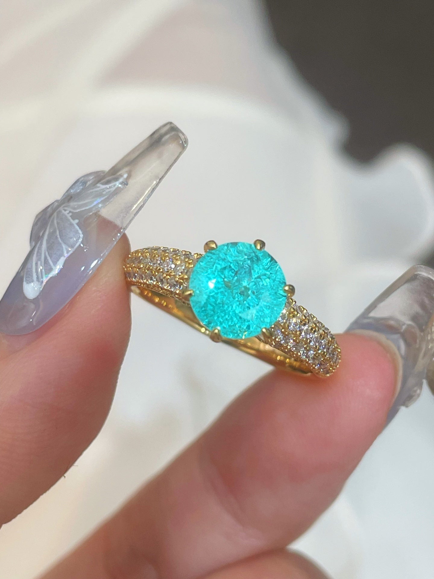 Lab-Created Firework Paraiba-Colour Six-Prong Ring - floysun