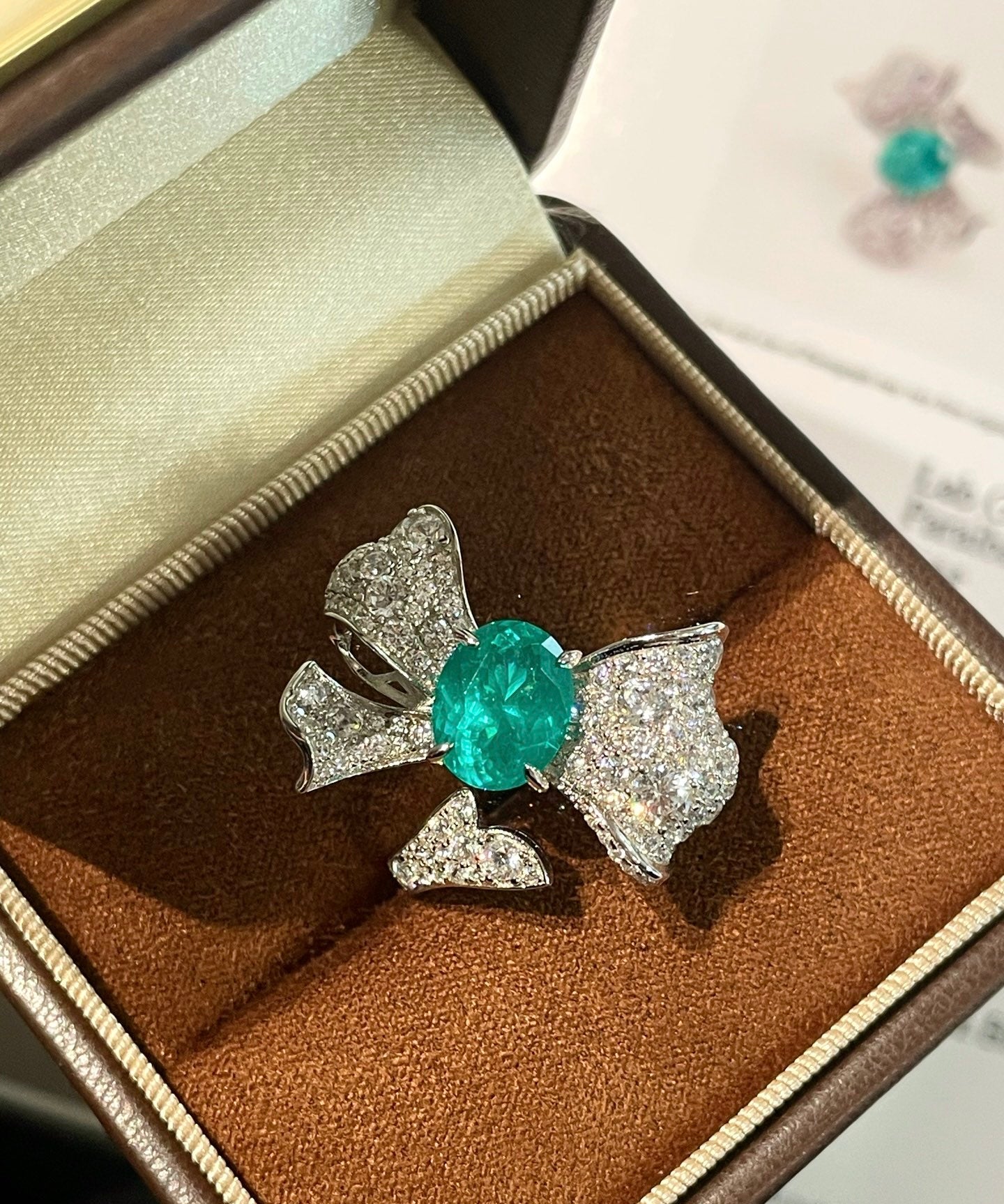Lab - Created Paraiba & Diamond Bow Open Ring - floysun