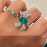 Lab - Created Paraiba & Diamond Bow Open Ring - floysun