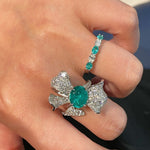 Lab - Created Paraiba & Diamond Bow Open Ring - floysun