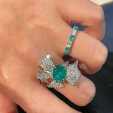 Lab - Created Paraiba & Diamond Bow Open Ring - floysun