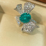 Lab - Created Paraiba & Diamond Bow Open Ring - floysun