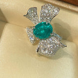 Lab - Created Paraiba & Diamond Bow Open Ring - floysun