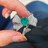 Lab - Created Paraiba & Diamond Bow Open Ring - floysun
