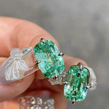 Lab-Grown Green Tourmaline Cushion Earrings - floysun