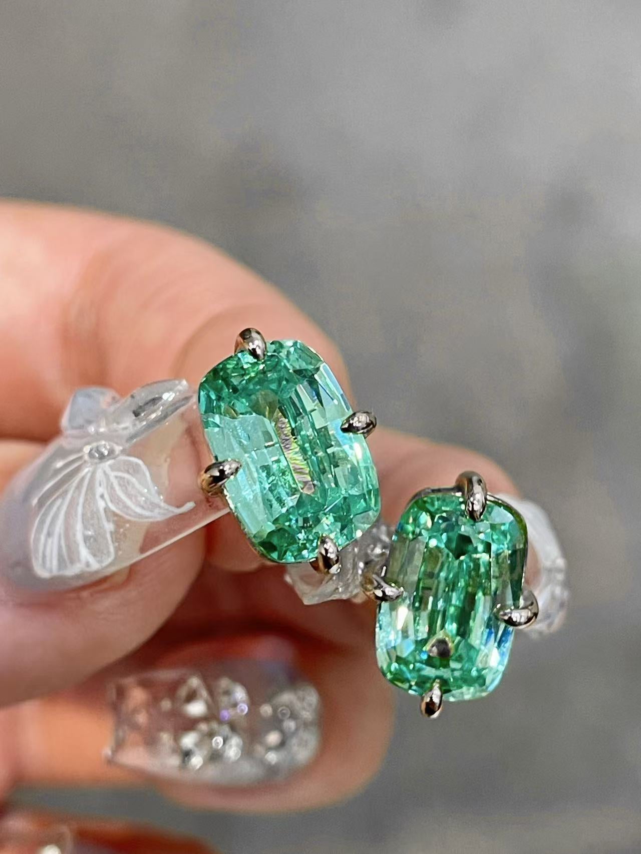Lab-Grown Green Tourmaline Cushion Earrings - floysun