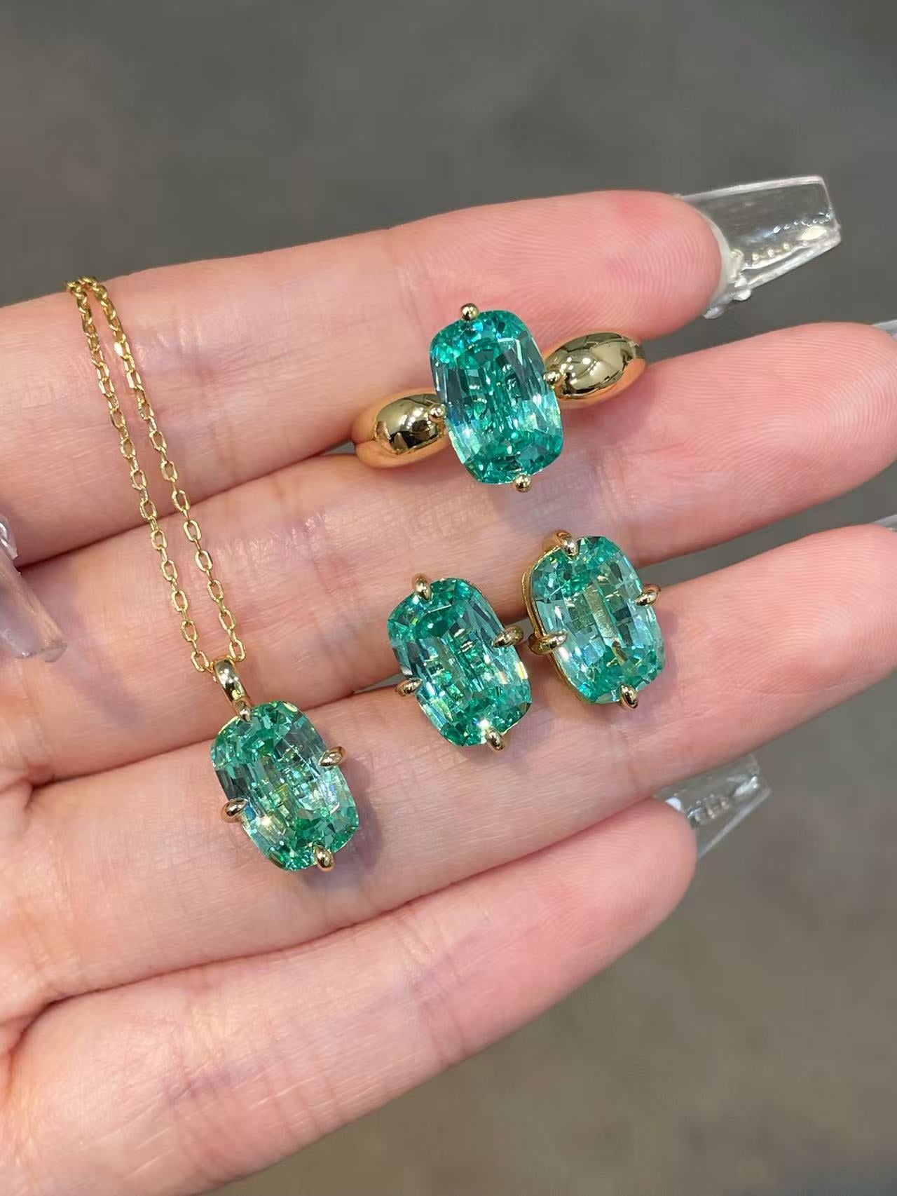 Lab-Grown Green Tourmaline Cushion Earrings - floysun