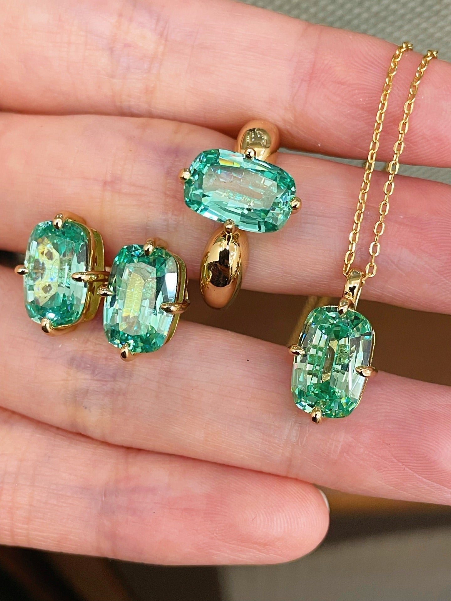 Lab-Grown Green Tourmaline Cushion Earrings - floysun
