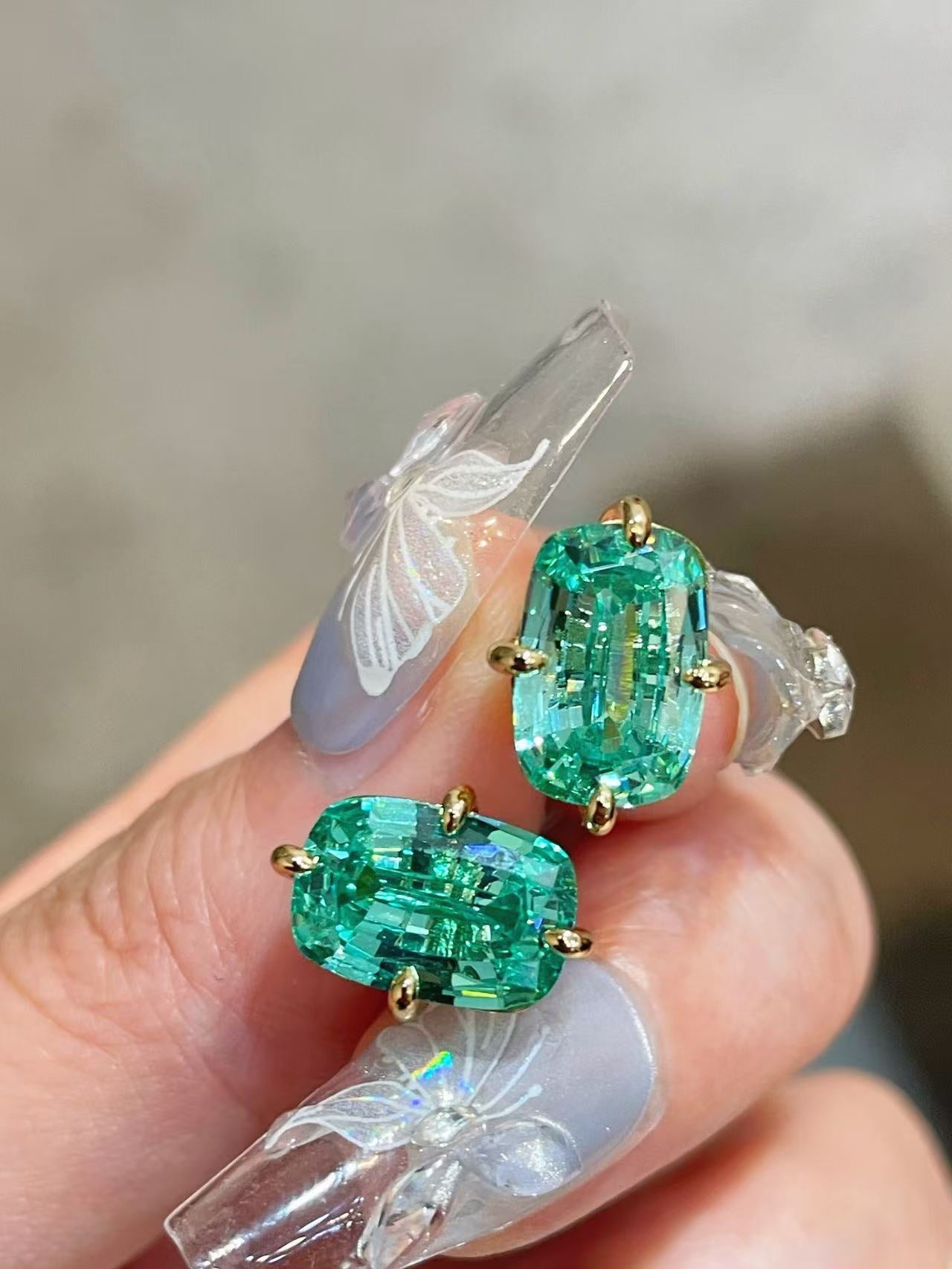 Lab-Grown Green Tourmaline Cushion Earrings - floysun