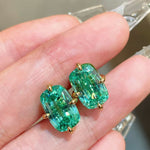 Lab-Grown Green Tourmaline Cushion Earrings - floysun