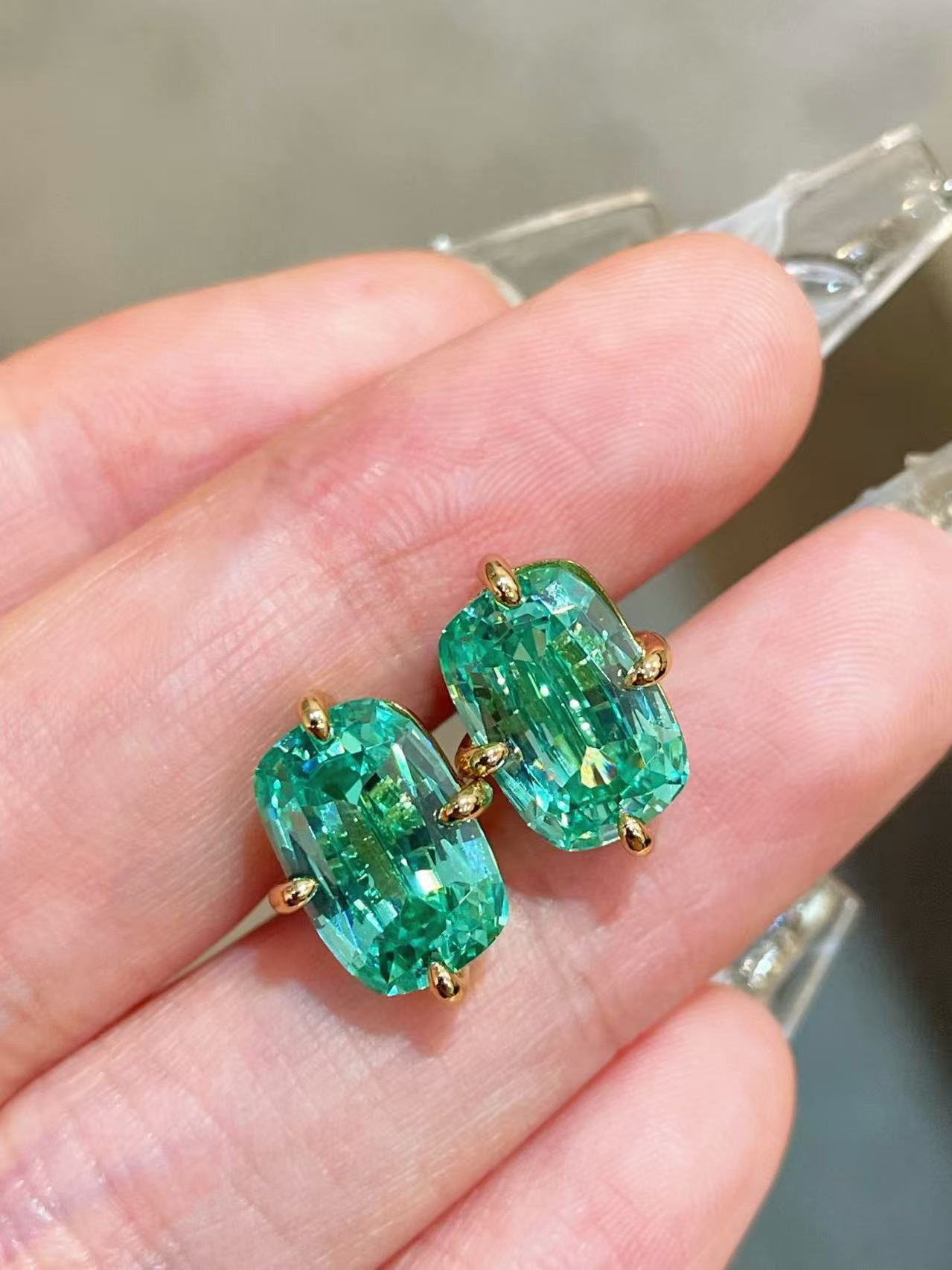 Lab-Grown Green Tourmaline Cushion Earrings - floysun