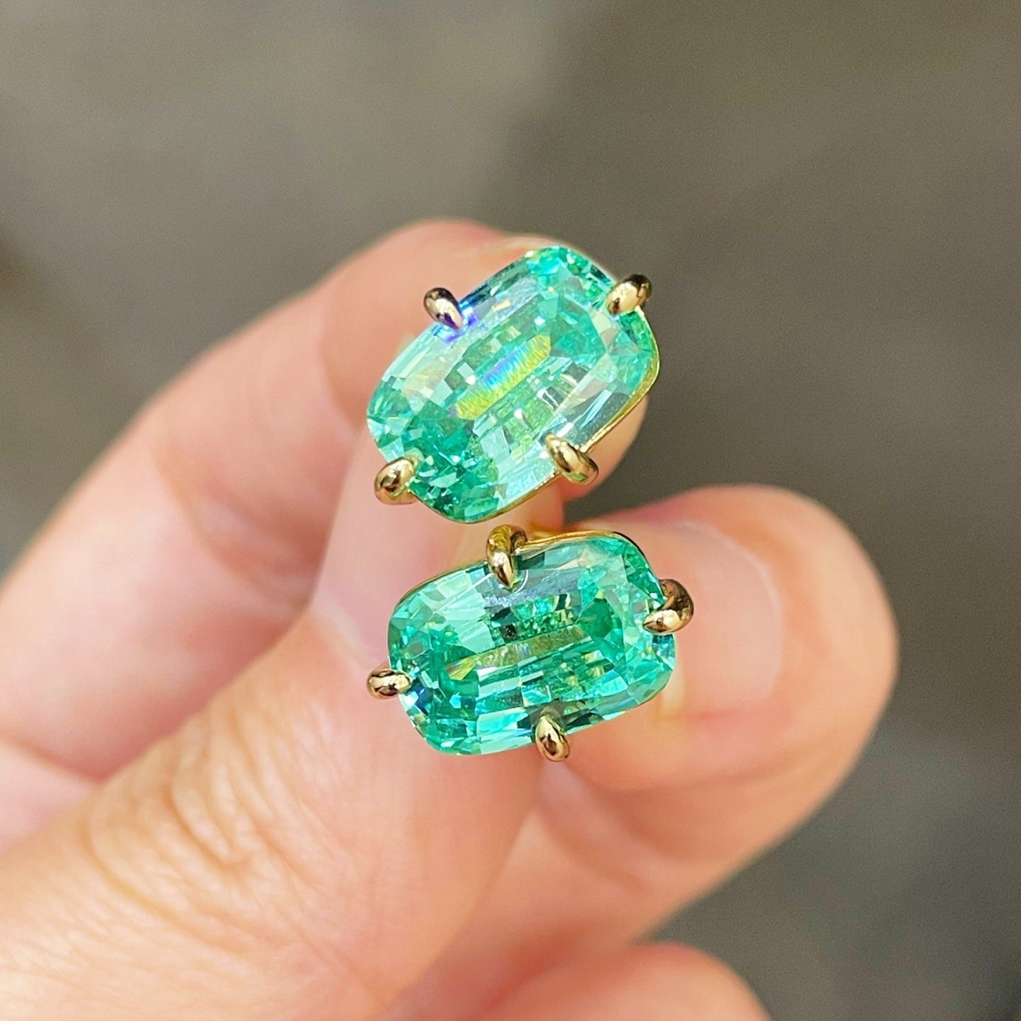 Lab-Grown Green Tourmaline Cushion Earrings - floysun