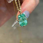 Lab-Grown Green Tourmaline Cushion Pendant Necklace - floysun