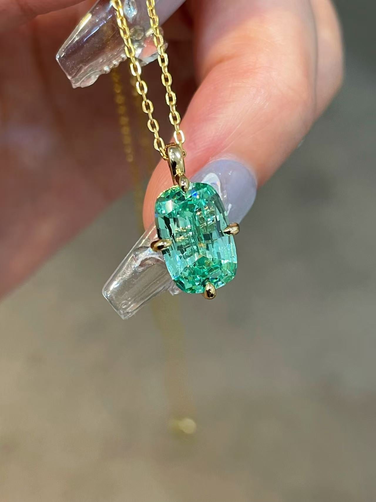 Lab-Grown Green Tourmaline Cushion Pendant Necklace - floysun