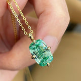 Lab-Grown Green Tourmaline Cushion Pendant Necklace - floysun