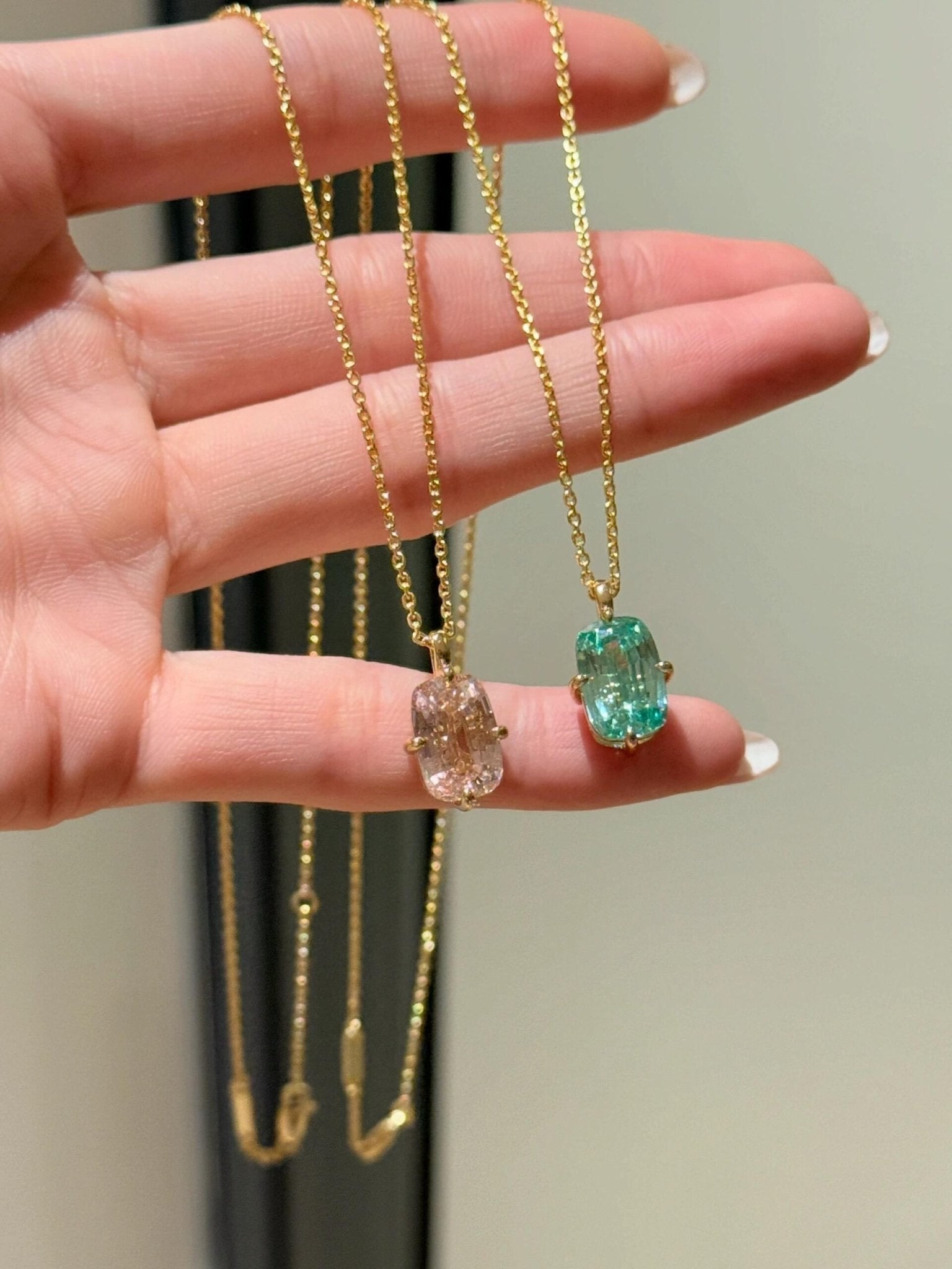 Lab-Grown Green Tourmaline Cushion Pendant Necklace - floysun