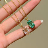 Lab-Grown Green Tourmaline Cushion Pendant Necklace - floysun
