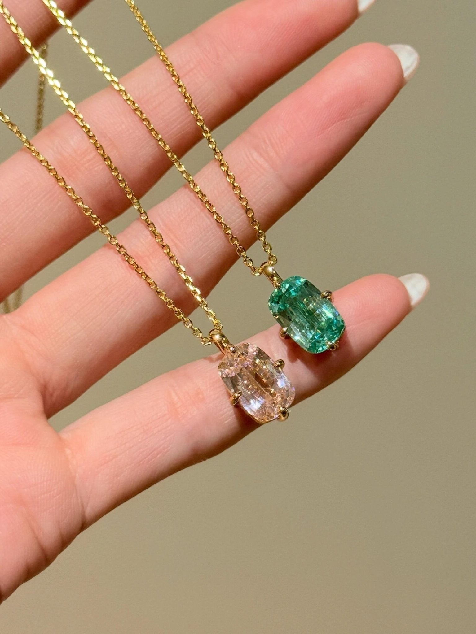 Lab-Grown Green Tourmaline Cushion Pendant Necklace - floysun