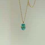 Lab-Grown Green Tourmaline Cushion Pendant Necklace - floysun