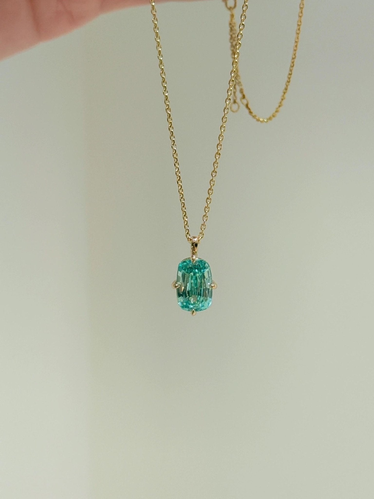 Lab-Grown Green Tourmaline Cushion Pendant Necklace - floysun