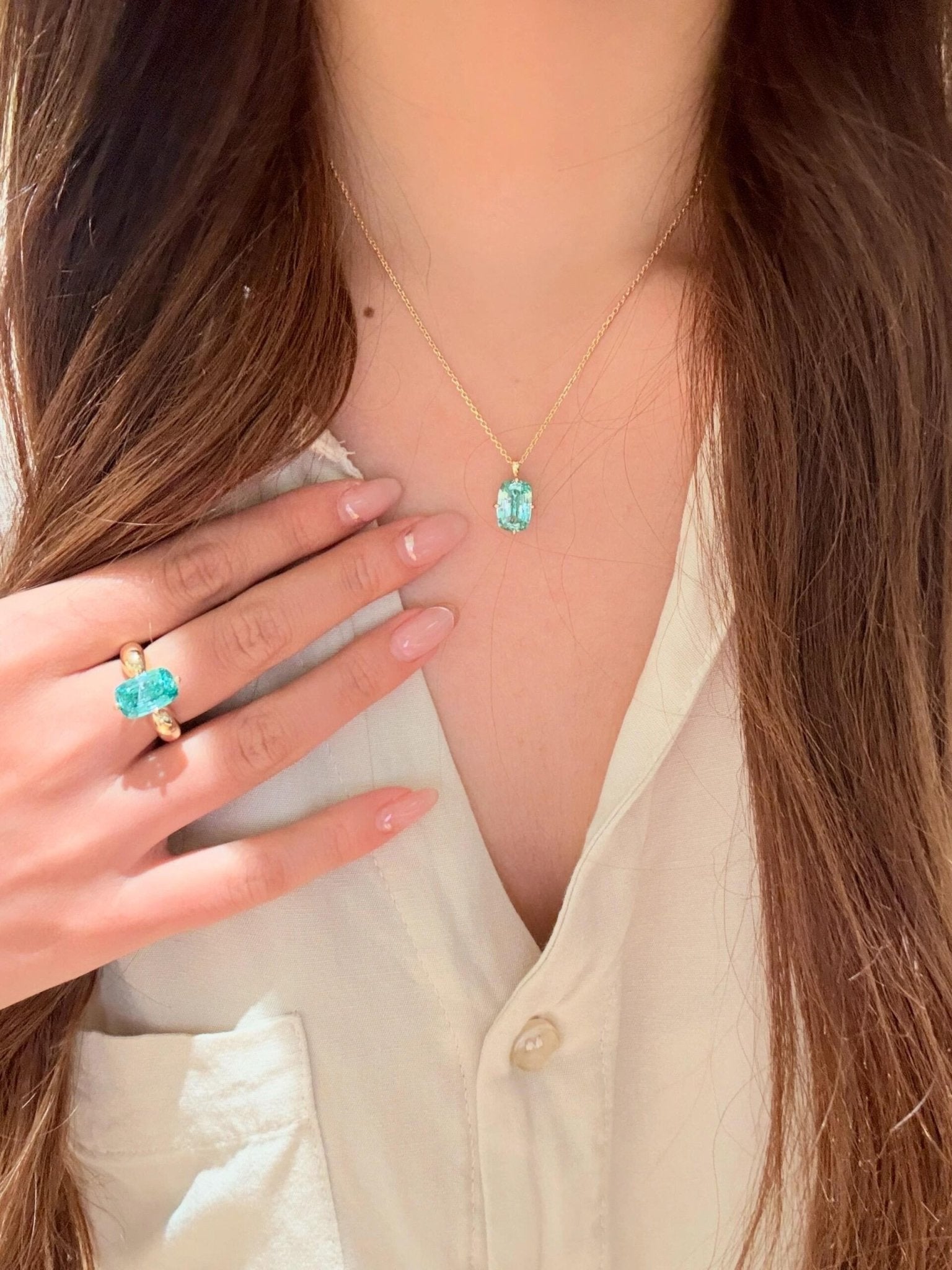Lab-Grown Green Tourmaline Cushion Pendant Necklace - floysun