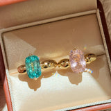Lab-Grown Green Tourmaline Cushion Ring - floysun