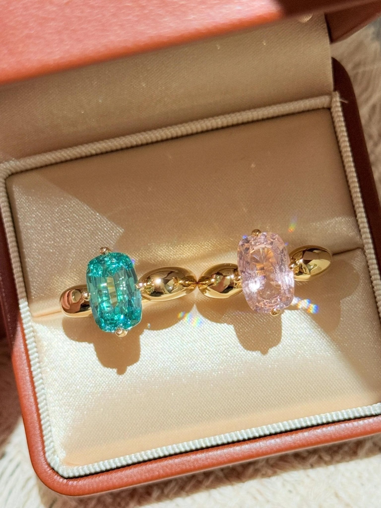 Lab-Grown Green Tourmaline Cushion Ring - floysun