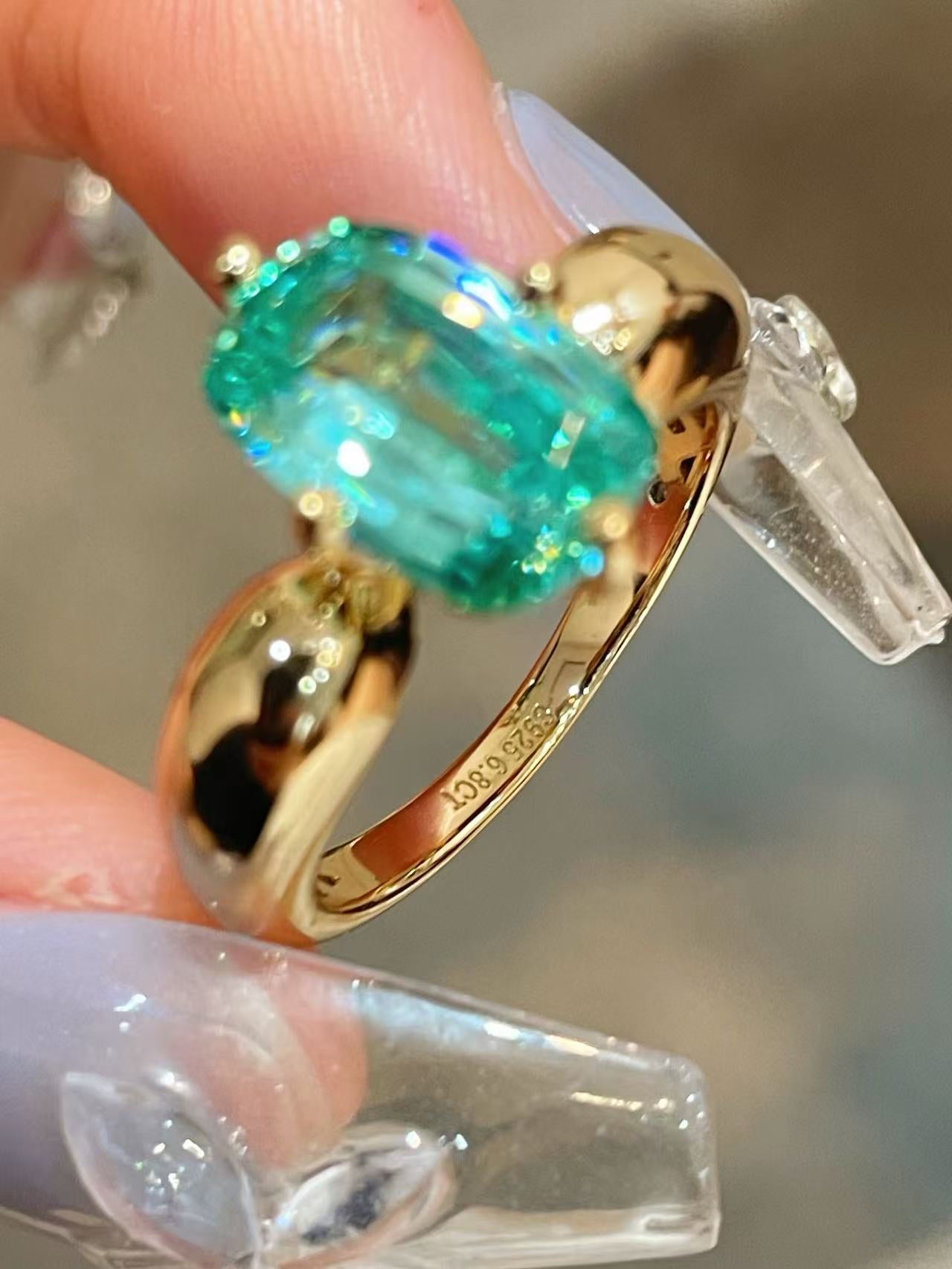 Lab-Grown Green Tourmaline Cushion Ring - floysun