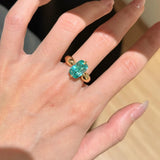 Lab-Grown Green Tourmaline Cushion Ring - floysun