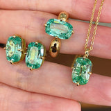 Lab-Grown Green Tourmaline Cushion Ring - floysun