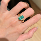 Lab-Grown Green Tourmaline Cushion Ring - floysun