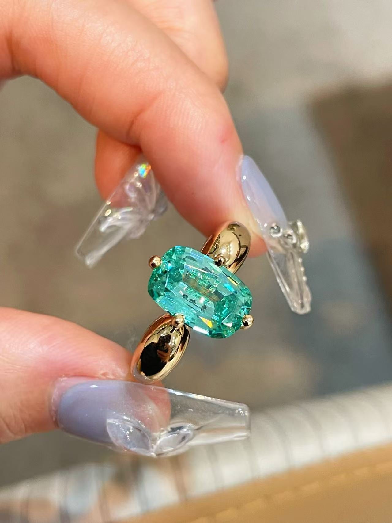 Lab-Grown Green Tourmaline Cushion Ring - floysun