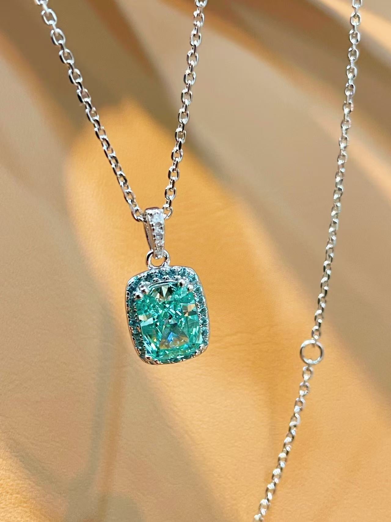 Lab-Grown Paraiba Tourmaline Cushion Pendant Necklace - floysun