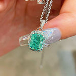 Lab-Grown Paraiba Tourmaline Cushion Pendant Necklace - floysun