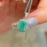 Lab-Grown Paraiba Tourmaline Cushion Pendant Necklace - floysun
